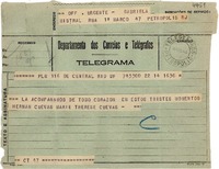 [Telegrama] 1943 ago. 14, Río de Janeiro [a] Gabriela Mistral, Petrópolis