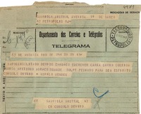 [Telegrama] 1943 ago. 21, Rio DF, [Brasil] [a] Gabriela Mistral, Petrópolis, RJ, [Brasil]