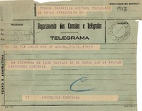 [Telegrama] 1943 ago. 16, Rio DF, [Brasil] [a] Gabriella [i.e. Gabriela] Mistral, Consulado de Chile, Petrópolis, RJ, [Brasil]