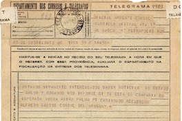 [Telegrama] 1943 sept. 8, B Horizonte, [Brasil] [a] Gabriela Mistral, Petrópolis, RJ, [Brasil]