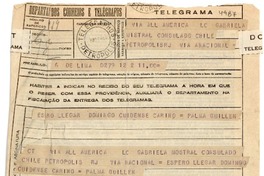 [Telegrama] 1943 sept. 3, Lima [a] Gabriela Mistral, Petrópolis