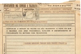 [Telegrama] 1943 sept. 4, Corumbá [Brasil] [a] Gabriela Mistral, Petrópolis