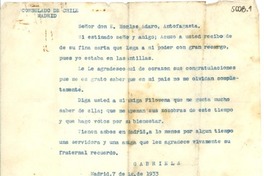 [Carta] 1933 ago. 7, Madrid [a] E. Morales Adaros, Antofagasta, [Chile]