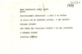 [Carta] [1954?], [Chile?] [a] Muñoz Monge, Gobernador de Arica, [Chile]