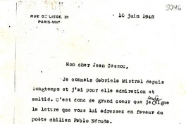 [Carta] 1948 juin 10, Paris, [Francia] [a] M. Jean Cassou, [Europa]