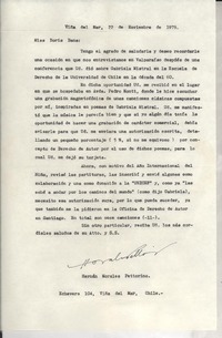 [Carta] 1979 nov. 22, Viña del Mar, Chile [a] Doris Dana, New York, Estados Unidos