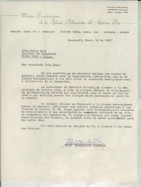 [Carta] 1957 ene. 10, Guayaquil, Ecuador [a] Doris Dana, Nueva York, Estados Unidos