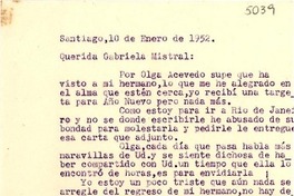 [Carta] 1952 ene. 10, Santiago [a] Gabriela Mistral