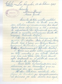[Carta] 1957 feb. 15, Los Angeles, Chile [a] Doris Dana, Nueva York, Estados Unidos