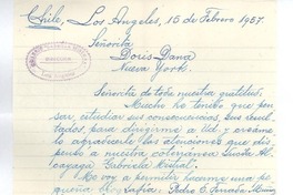 [Carta] 1957 feb. 15, Los Angeles, Chile [a] Doris Dana, Nueva York, Estados Unidos