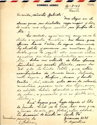 [Carta] 1947 ago. 7, Vicuña [a] Gabriela Mistral