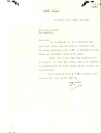 [Carta] 1946 jun. 28, Santiago, [Chile] [a] Gabriela Mistral, Los Angeles, [EE.UU.]