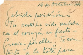 [Carta] 1949 oct. 14, [Europa?] [a] Gabriela [Mistral]