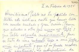 [Carta] 1955 feb. 1, Santiago, [Chile] [a] [Gabriela Mistral]