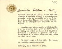 [Tarjeta] 1954 oct. 22, Santiago, [Chile] [a] Gabriela Mistral