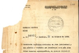 [Carta] 1953 feb. 26, Santiago, Chile [a] Gabriela Mistral, Miami