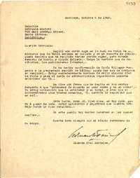 [Carta] 1948 oct. 6, Santiago, [Chile] [a] Gabriela Mistral, Santa Bárbara, California, [EE.UU.]