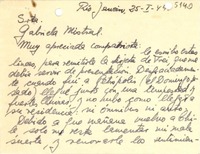 [Tarjeta] 1944 ene. 25, Rio de Janeiro, [Brasil] [a] [Gabriela Mistral]