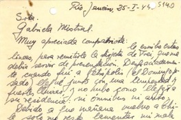 [Tarjeta] 1944 ene. 25, Rio de Janeiro, [Brasil] [a] [Gabriela Mistral]