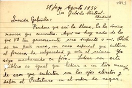 [Carta] 1934 ago., Santiago [a] Gabriela Mistral, Madrid