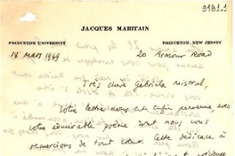 [Carta] 1949 mar. 18, Princeton, New Jersey [a] Gabriela Mistral