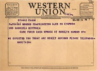 [Telegrama] 1954 feb. 20, Princeton, New Jersey [a] Gabriela Mistral, Roslyn Harbor, Nueva York