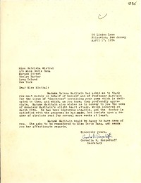 [Carta] 1954 abr. 17, Princeton, New Jersey [a] Gabriela Mistral, Roslyn Harbor, New York
