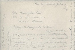 [Carta] 1946 jul. 11, Río de Janeiro [a] Remington Stone, Sierra Madre, [México]