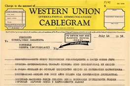 [Telegrama] 1954 july 14, [EE.UU.?] [a] Humberto Díaz-Casanueva, Con. Chile, Geneva, Switzerland