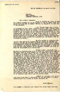 [Carta] 1943 ago. 30, Río de Janeiro [a] Olga Acevedo, Santiago