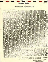 [Carta] 1943 sept. 23, Santiago [a] Gabriela Mistral
