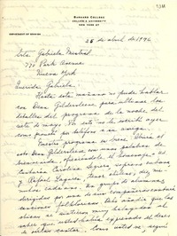 [Carta] 1946 abr. 25, New York, [EE.UU.] [a] Gabriela Mistral, New York, [EE.UU.]