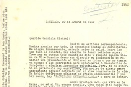 [Carta] 1949 ago. 20, Santiago [a] Gabriela Mistral