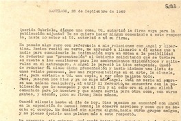[Carta] 1949 sept. 28, Santiago [a] Gabriela Mistral