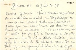 [Carta] 1951 jul. 26, Génova [a] Gabriela Mistral