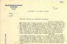 [Carta] 1951 mayo 7, Santiago, Chile [a] Gabriela Mistral