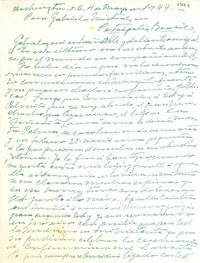 [Carta] 1944 mayo 4, Washington D.C., [EE.UU.] [a] Gabriela Mistral, Petrópolis, Brasil