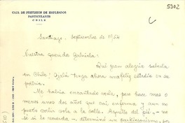 [Carta] 1954 sept., Santiago [a] Gabriela Mistral