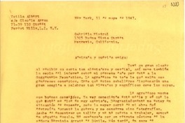 [Carta] 1947 mayo 11, New York, [EE.UU.] [a] Gabriela Mistral, Monrovia, California, [EE.UU.]