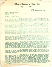 [Carta] 1941 sept. 6, Lima, Perú [a] Gabriela Mistral, Rio de Janeiro, Brasil