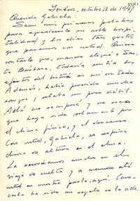 [Carta] 1947 oct. 12, Yonkers, [New York] [a] Gabriela Mistral
