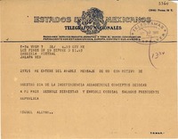 [Telegrama] 1949 sept. 20, Los Pinos, México D.F. [a] Gabriela Mistral, Jalapa, Ver[acruz]