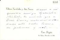 [Tarjeta] 1953 dic., Habana, Cuba [a] Gabriela Mistral