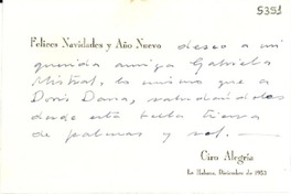 [Tarjeta] 1953 dic., Habana, Cuba [a] Gabriela Mistral