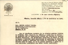 [Carta] 1948 nov. 20, Mérida, México [a] Miguel Alemán Valdez, México D.F.