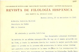 [Carta] 1945 nov. 17, Buenos Aires, [Argentina] [a] Gabriela Mistral, Río de Janeiro, [Brasil]