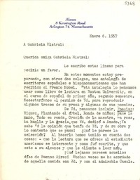 [Carta] 1957 mayo 6, Arlington, Massachusetts [a] Gabriela Mistral