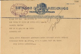 [Telegrama] 1949 ene. 27, Los Pinos, México D.F. [a] Gabriela Mistral, Veracruz