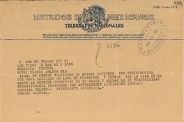[Telegrama] 1950 abr. 26, Los Pinos, México D.F. [a] Gabriela Mistral, Jalapa