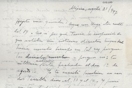 [Carta] 1947 ago. 21, México [a] Gabriela Mistral